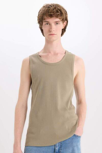 DeFacto 100% Cotton Fit Slim Fit Crew Neck Rib Tank Top E0446Ax25Sm