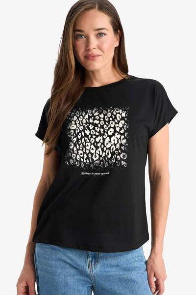 DeFacto Μπλουζάκι με κοντό μανίκι με στάμπα Regular Fit Crew Neck F3555AX25SM