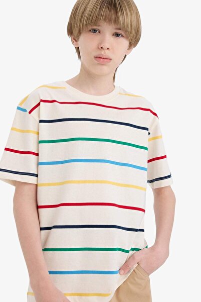 DeFacto Boys' Crew Neck Striped Short Sleeve T-Shirt D7866A825Sm