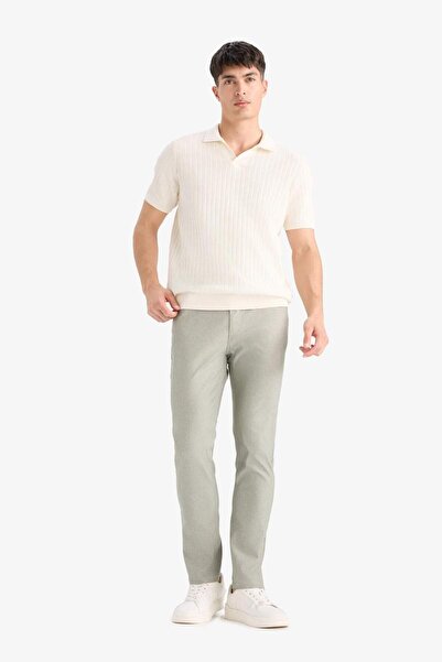DeFacto Yazlık Chino Kanvas Dokulu Pantolon Slim Fit Dar Kesim Cepli Dar Paça T1055AZ25SP