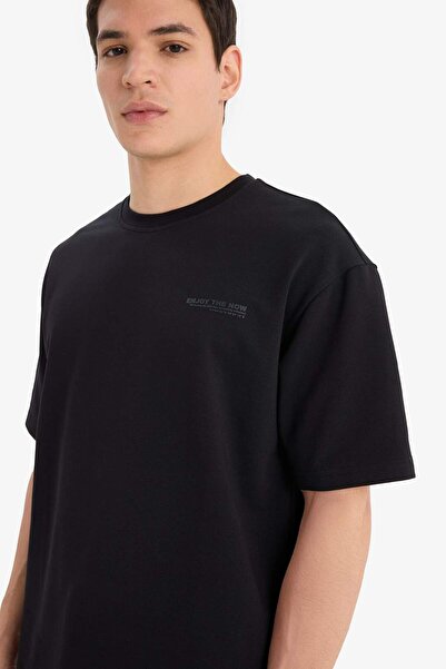 DeFacto Μπλουζάκι με κοντό μανίκι με στάμπα με λαιμόκοψη Boxy Fit E3460AX25SP