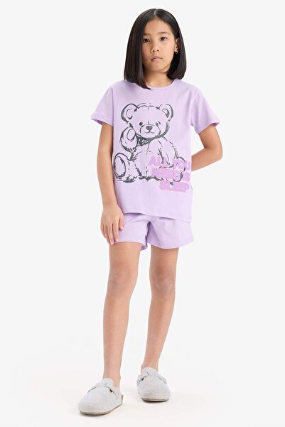 DeFacto Kız Çocuk Pijama Takımı Baskılı Kısa Kollu Üst Beli Lastikli Şort E6226A825HS