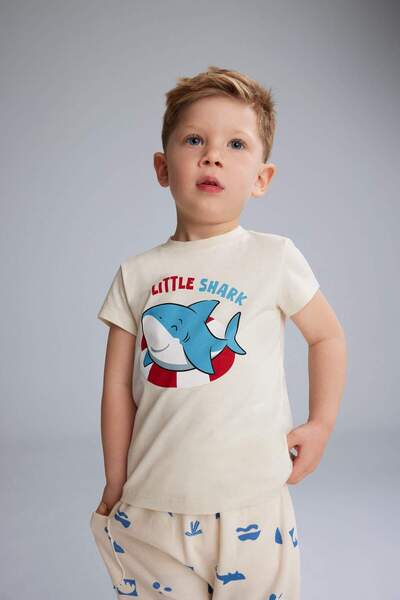 DeFacto Baby Boy 2-Piece Set Printed Short Sleeve Waffle T-Shirt Elastic Waist Bottom E7933A525Sm