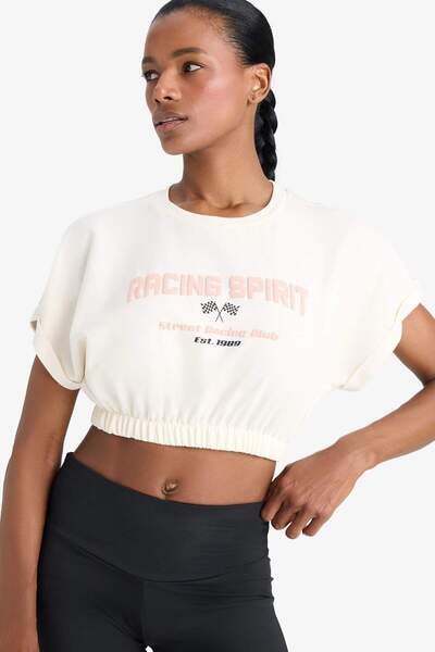 DeFacto DeFactoFit Cropped Fit Rundhals Bedrucktes Sport Kurzarm T-Shirt D9034AX25SP