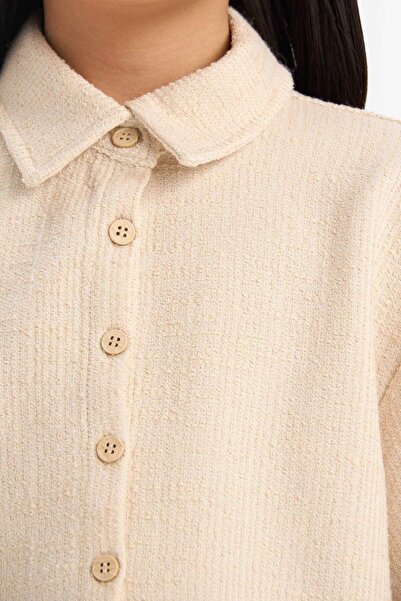 DeFacto Kız Çocuk Relax Fit Polo Yaka Basic Düz Selanik Kumaş Kısa Kollu Gömlek  E1102A825SM
