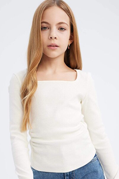 DeFacto Girls Slim Fit Slim Fit Crew Neck Ribbed Camisole Long Sleeve T-Shirt D9236A825Sp
