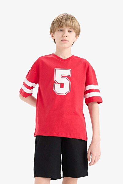 DeFacto Boy's 2-Piece Set Printed Short Sleeve T-Shirt Elastic Waist Shorts E3400A825Sm