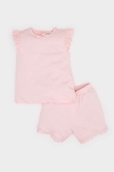 DeFacto Baby Girl Pajamas Set Short Sleeve Combed Cotton Top Elastic Waist Shorts E4615A525Sm