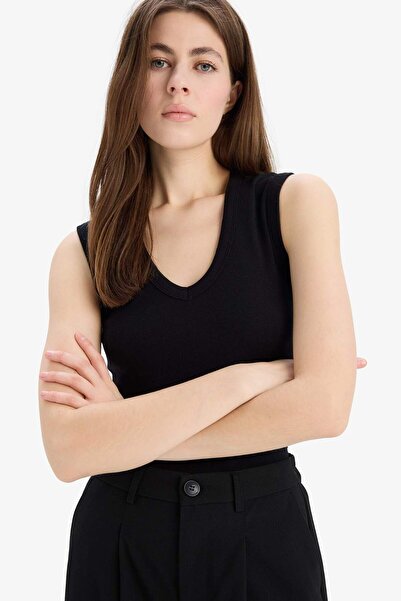 DeFacto Úzké žebrované tílko Slim Fit s výstřihem do V E5779AX25SP