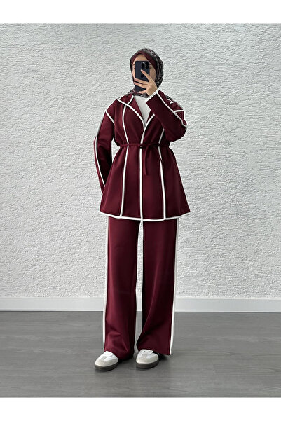 Miraydın Butik Women's Scuba Pants Two-Piece Set M52806 - Burgundy