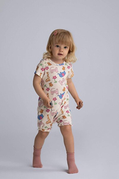 DeFacto Baby Girl Newborn Animal Pattern Combed Cotton Short Sleeve Romper E4019A525Sm