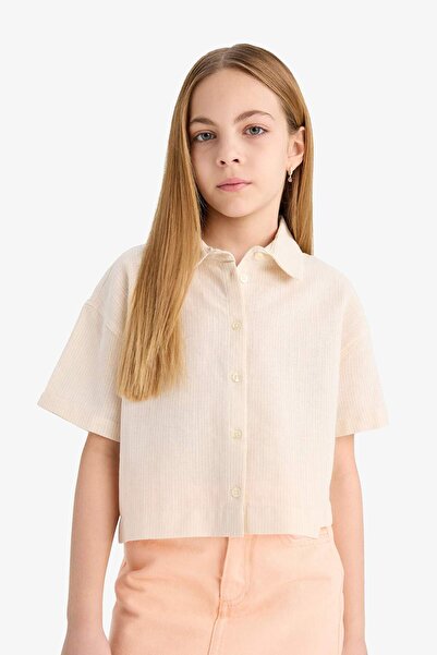 DeFacto Kız Çocuk Cropped Fit Pamuklu Sırt Baskılı Kısa Kollu Gömlek E4258A825SM
