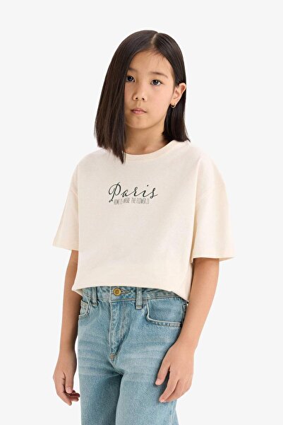 DeFacto Κοριτσίστικο μπλουζάκι με κοντό μανίκι με φαρδιά εφαρμογή με λαιμόκοψη E0367A825SM