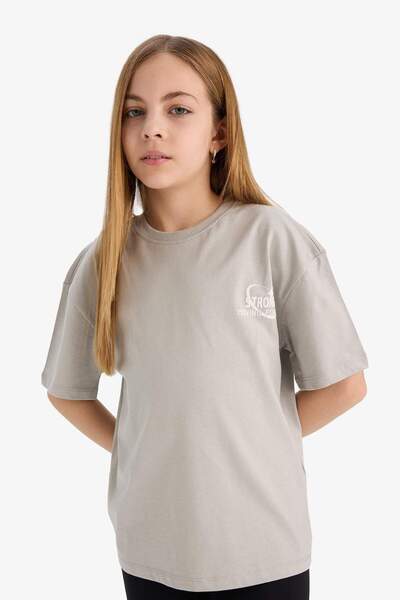 DeFacto Girl's Oversize Wide Fit Crew Neck Printed Short Sleeve T-Shirt E1044A825Sm