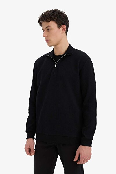 DeFacto Comfort Fit Dik Yaka Dokulu Yarım Fermuarlı Waffle Sweatshirt D7543AX25SP