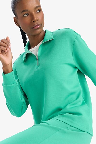 DeFacto Defactofit Oversize Wide Fit Half Zipper Stand Collar Modal Sweatshirt D7126Ax25Sp