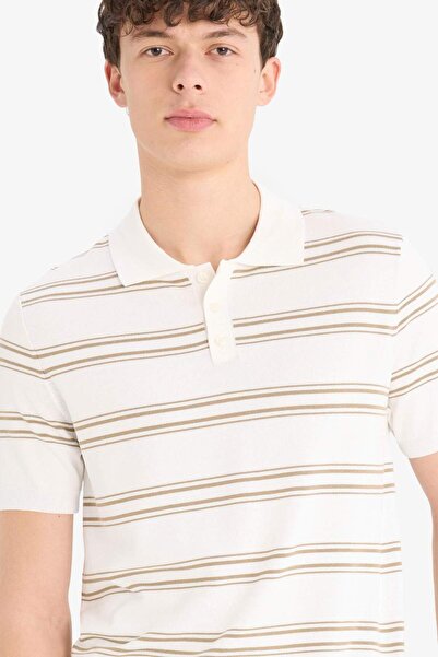 DeFacto Μπλουζάκι με κοντό μανίκι με ριγέ γιακά πόλο με μαλακό πλεκτό μπλουζάκι E2665AX25SP