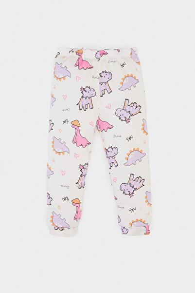 DeFacto Kız Bebek Pijama Takımı Dinazor Baskılı Kısa Kollu Penye Pijama Üstü Esnek Belli Uzun Pijama Altı E1