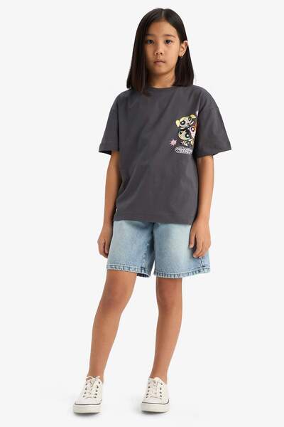 DeFacto Κορίτσια PowerPuff Girls Oversize Φαρδιά Εφαρμογή Crew Λαιμόκοψη Πίσω εμπριμέ κοντομάνικο μπλουζάκι E2610A82