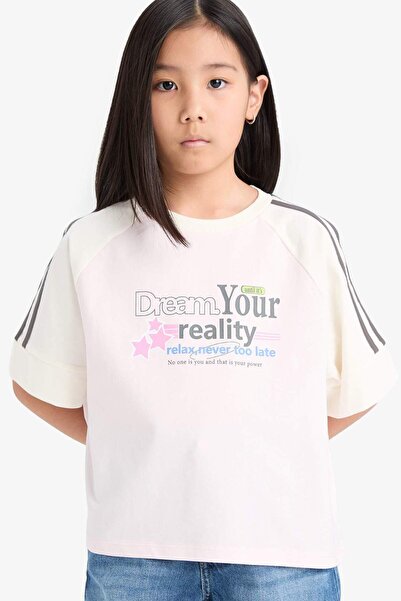 DeFacto Girl's Relax Fit Crew Neck Printed Short Sleeve T-Shirt E1828A825Sm