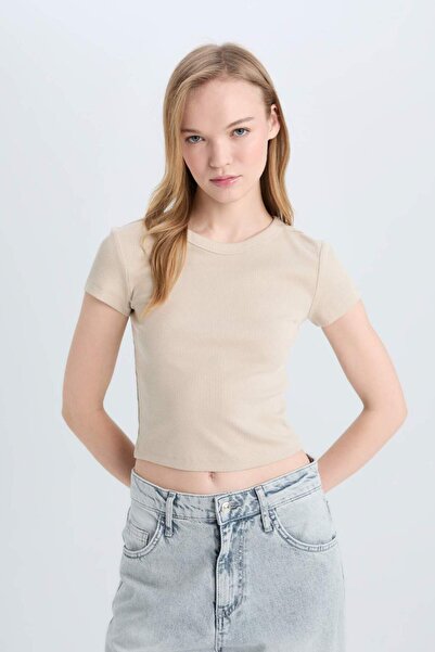 DeFacto Coool Fitted Ribbed Camisole Basic Plain Short Sleeve T-Shirt E0287Ax25Sm