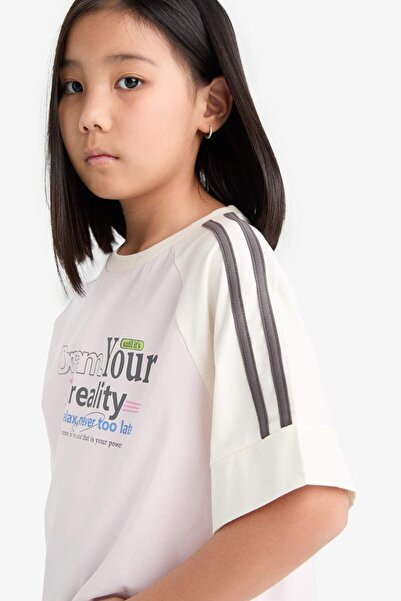 DeFacto Girl's Relax Fit Crew Neck Printed Short Sleeve T-Shirt E1828A825Sm