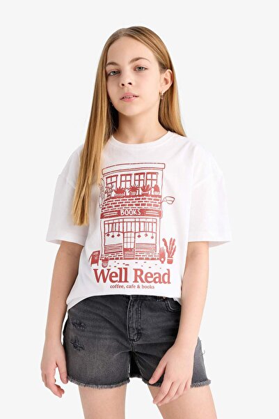 DeFacto Girl's Relax Fit Crew Neck Printed Short Sleeve T-Shirt E0355A825Sm