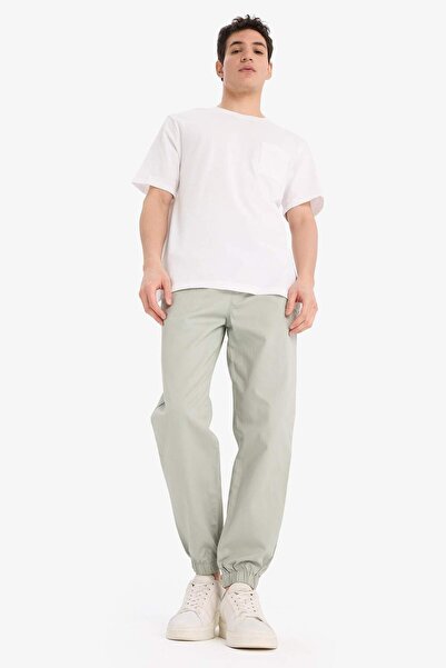 DeFacto %100 Pamuk Jogger Slim Fit Dar Kesim Beli Bağcıklı Gabardin Pantolon D8607AX25SP