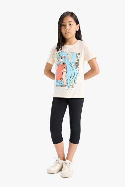 DeFacto Girl's Crew Neck Anime Printed Short Sleeve T-Shirt E0350A825Sm
