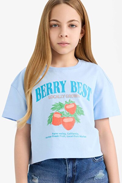 DeFacto Κοριτσίστικο μπλουζάκι με λαιμόκοψη με στάμπα κοντομάνικο E0384A825SM