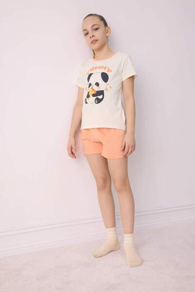 DeFacto Girls Pajamas Set Short Sleeve Top Flexible Waisted Shorts E6428A825Hs