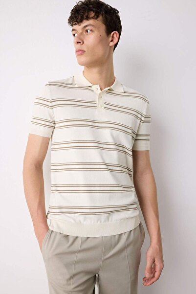 DeFacto Μπλουζάκι με κοντό μανίκι με ριγέ γιακά πόλο με μαλακό πλεκτό μπλουζάκι E2665AX25SP