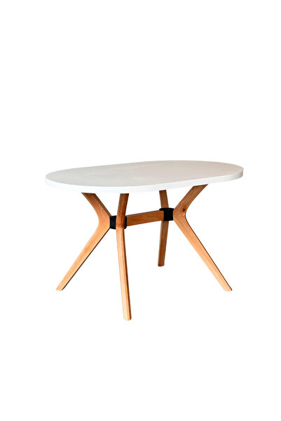 Woodenbend Mavenna Natural Beyaz Lake Oval Masa Takımı 80x130 4 Kayın Ahşap Sandalyeli Modern İskandinav
