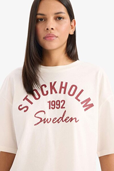 DeFacto Μπλουζάκι με κοντό μανίκι με στάμπα με φαρδιά εφαρμογή E5148AX25SM