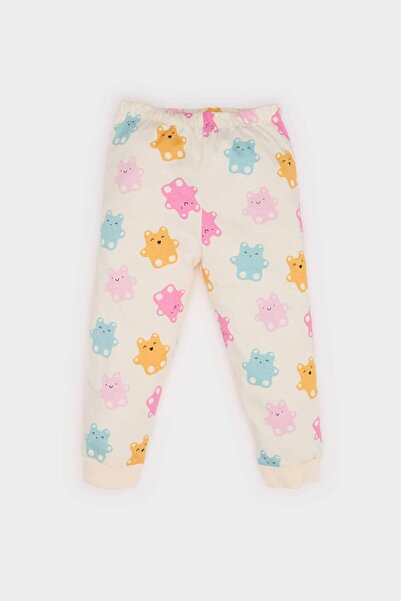 DeFacto Baby Girl Pajamas Set Bear Printed Long Sleeve Combed Cotton Top Elastic Waist Long Bottom E9602A525Sp