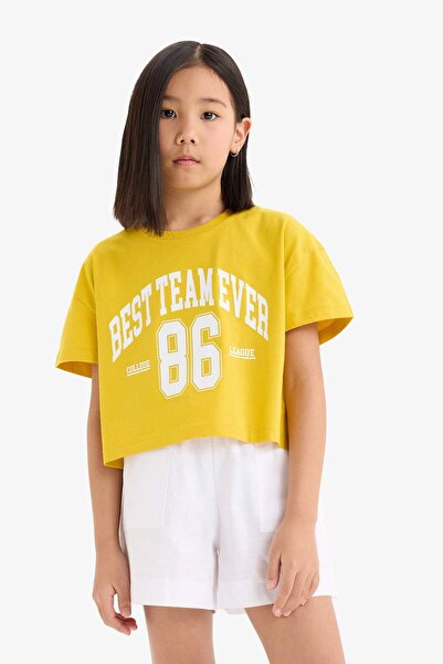 DeFacto Girls' Crew Neck Printed Short Sleeve T-Shirt E0352A825Sm