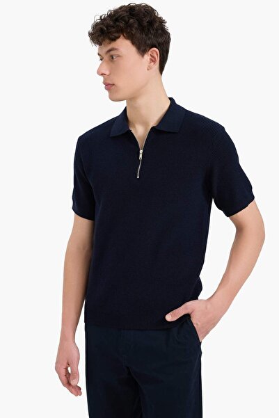 DeFacto 100% Cotton Standard Fit Polo Neck Half Zipper Short Sleeve Knit T-Shirt E5862Ax25Sm