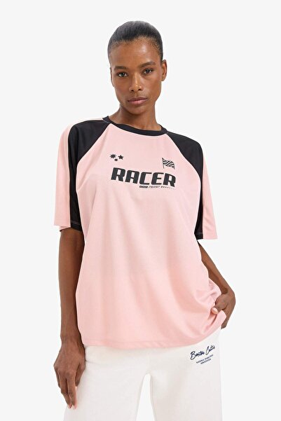 DeFacto DeFactoFit Boxy Fit Crew Neck με στάμπα αθλητικό κοντομάνικο μπλουζάκι E4793AX25SP