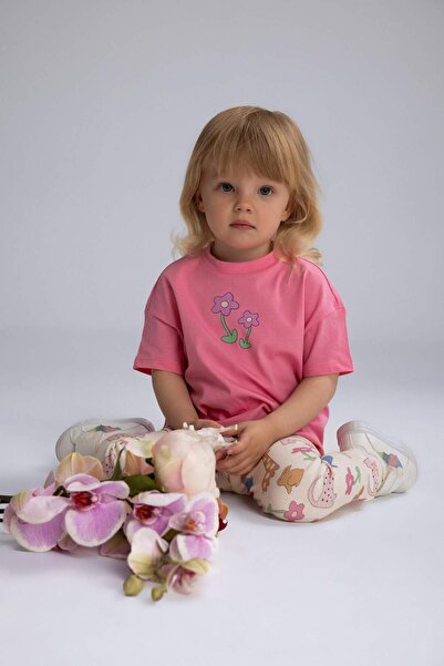 DeFacto Zweiteiliges Kurzarm-T-Shirt aus bedruckter gekämmter Baumwolle mit Rundhalsausschnitt für Neugeborene, Mädchen, E7946A525SM