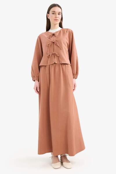 DeFacto Relax Fit Önden Bağlamalı Keten Uzun Kollu Tesettür Bluz E5352AX25SP