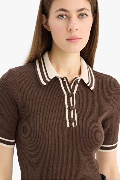 DeFacto Regular Fit Buttoned Polo Neck Short Sleeve Knitwear Sweater D4233Ax25Sp