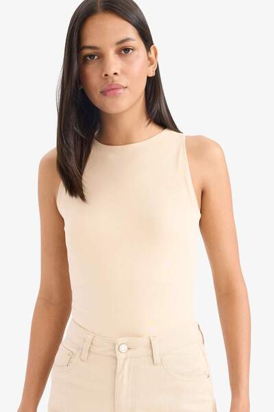DeFacto Slim Fit Close-Fitting Halter Neck Snap Fastener Bodysuit F0075Ax25Sp