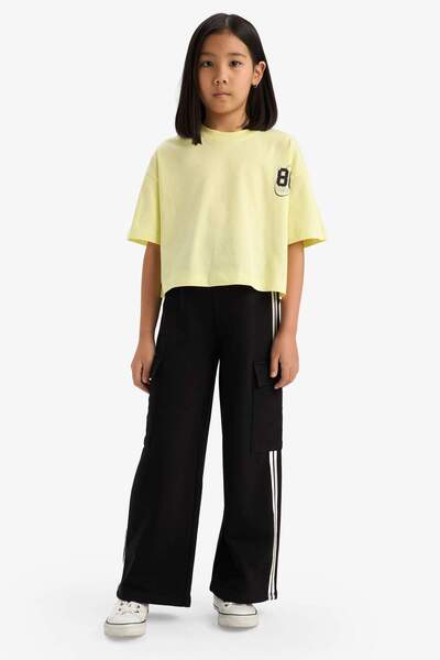 DeFacto Girl's Oversize Wide Fit Crew Neck Back Printed Short Sleeve T-Shirt E1897A825Sm