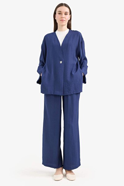 DeFacto Relax Fit V Yaka Krinkıl Kumaş Uzun Kollu Tesettür Tunik E7983AX25SM