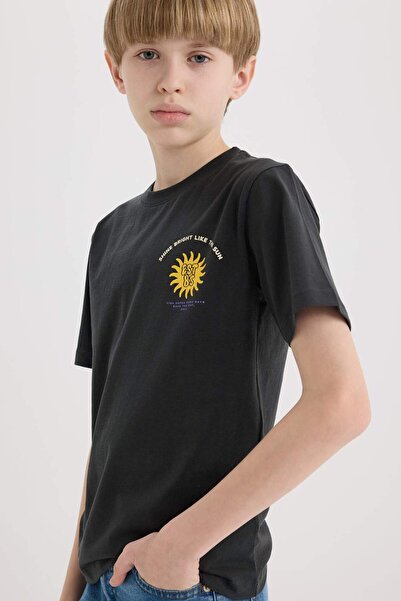 DeFacto Boys' Crew Neck Printed Short Sleeve T-Shirt E0165A825Sm