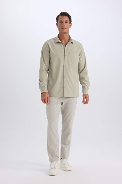 DeFacto Regular Fit Polo Yaka Basic Düz Gofre Uzun Kollu Gömlek D8713AX25SP