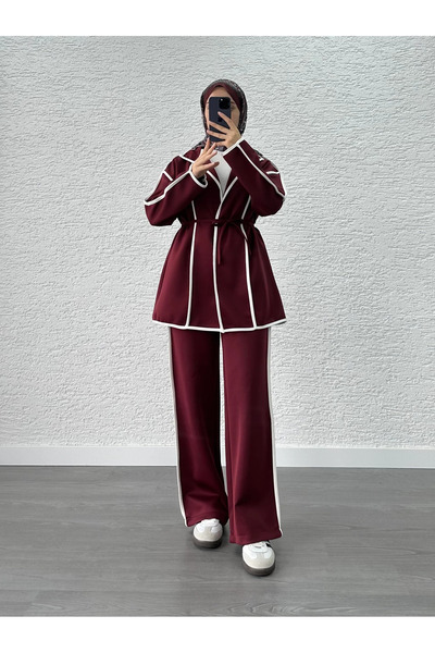 Miraydın Butik Women's Scuba Pants Two-Piece Set M52806 - Burgundy