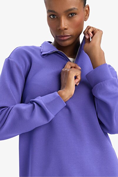 DeFacto Defactofit Oversize Wide Fit Half Zipper Stand Collar Modal Sweatshirt D7126Ax25Sp