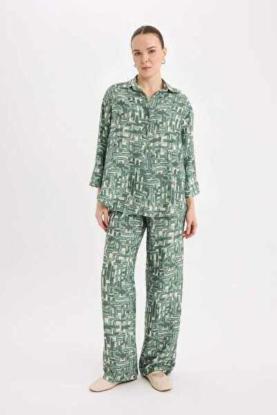 DeFacto Wide Leg Casual Pants Wide Loose Leg Patterned High Waist C4042Ax25Sp