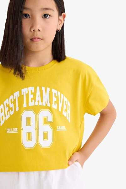 DeFacto Girls' Crew Neck Printed Short Sleeve T-Shirt E0352A825Sm